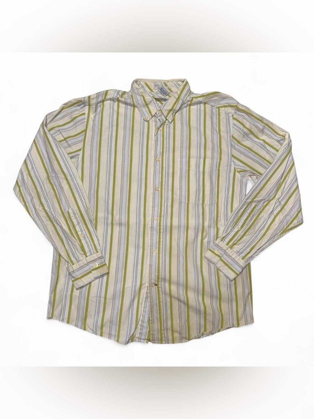 Old Navy Men's Olive and White Striped Button-Down Shirt